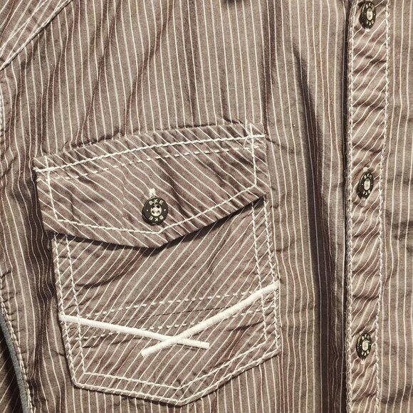 BKE Button-Up Shirt Men's M Athletic Fit Western Gray/White Striped Long‎ Sleeve - Picture 3 of 11